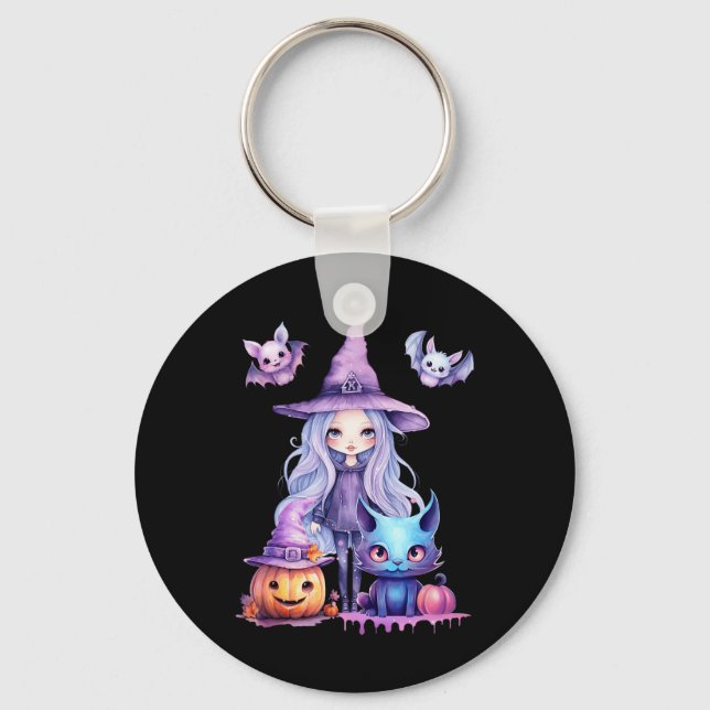 Chaveiro Pastel Halloween Bruxa Gato-Pumpkin Pastelcore (Frente)