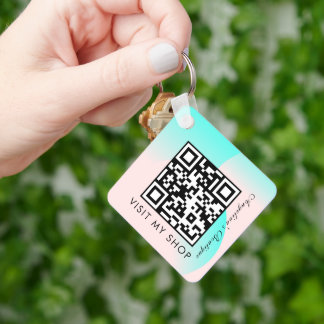 Chaveiro Pastel Monograma de Gradiente de Código QR de Negó
