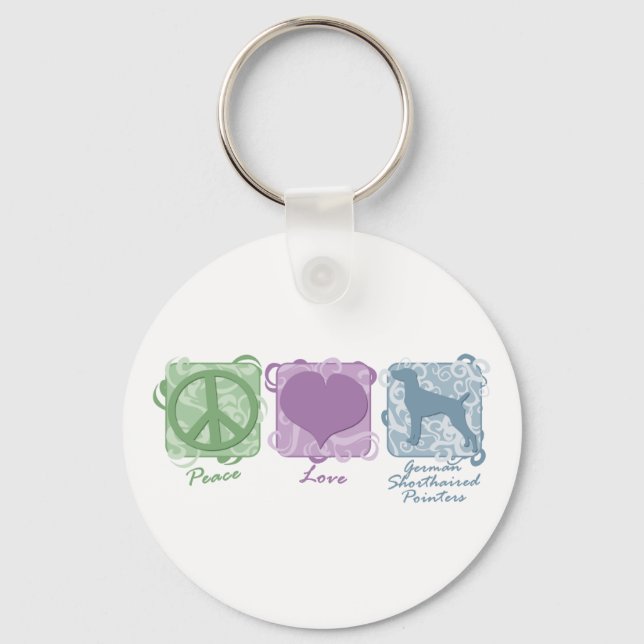 Chaveiro Pastel Peace, Love e German Shorthired Pointer (Frente)