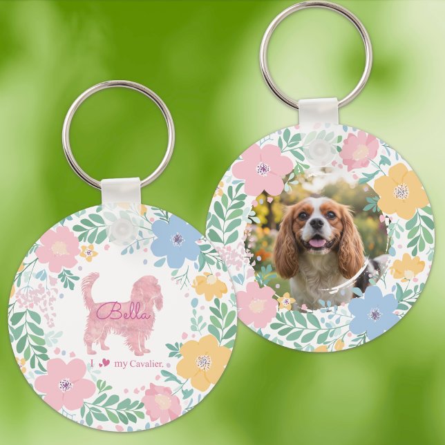 Chaveiro Pastel Pink Wreath Cavalier King Charles Spaniel  (Criador carregado)