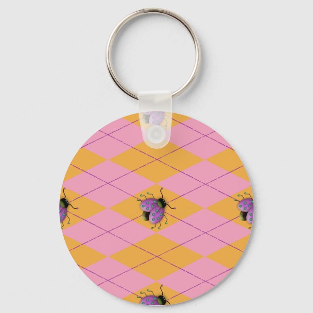 Chaveiro Pastel Rosa & Laranja Argyle Ladybug (Frente)