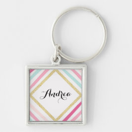Chaveiro Pastel Stripes Dourada Glitter Personalizado Chave