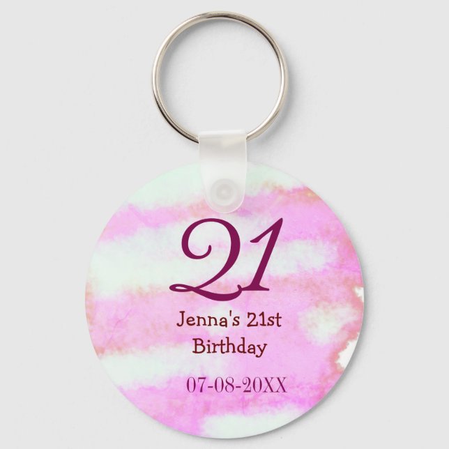 Chaveiro Pastel verde rosa simples nome data 21º aniversári (Frente)