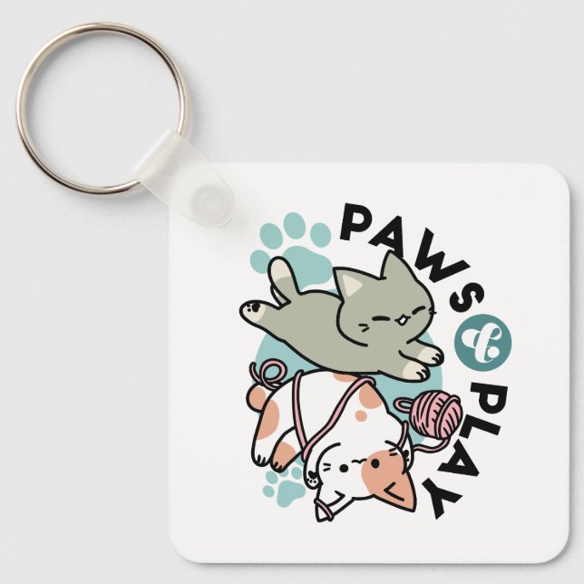 Chaveiro Patas e Diversão – Ilustração Adorável de Gato (Frente)