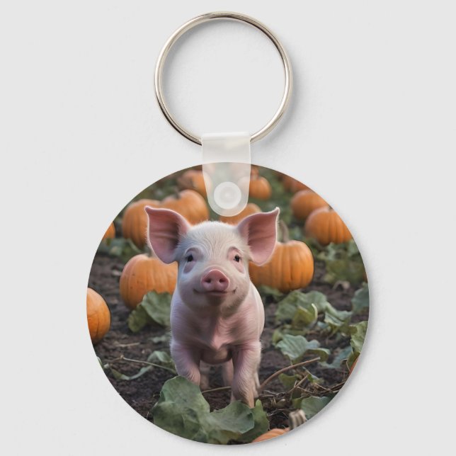 Chaveiro **"Patch da Alegria: Um Feliz Porco de Bebê entre  (Frente)