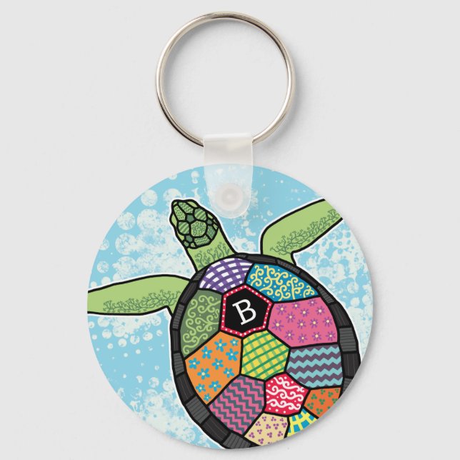 Chaveiro Patchwork Colorce Padrões Monogramas Tartaruga Mar (Frente)