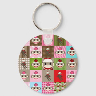 Chaveiro Patchwork Colorida Sock Monkey
