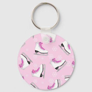 Chaveiro Patinação na Figura: Skates de gelo rosa com floco