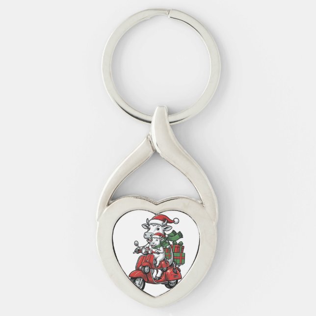 Chaveiro Patinete de Cavalgar Vaca de Natal Engraçado Desig (Frente)