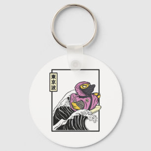 Chaveiro Pato de Borracha Ninja Surfando Onda de Kanagawa K