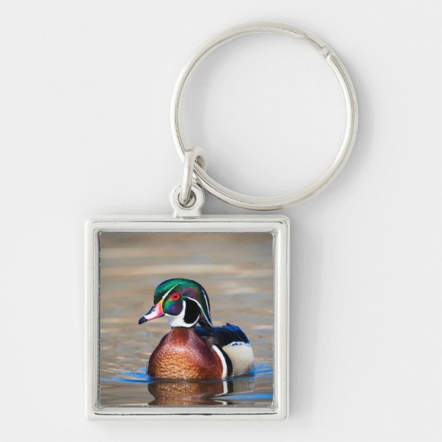 Chaveiro Pato de madeira num lago (Frente)