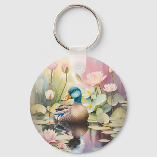 Chaveiro Pato de pintura aquarela em um pino