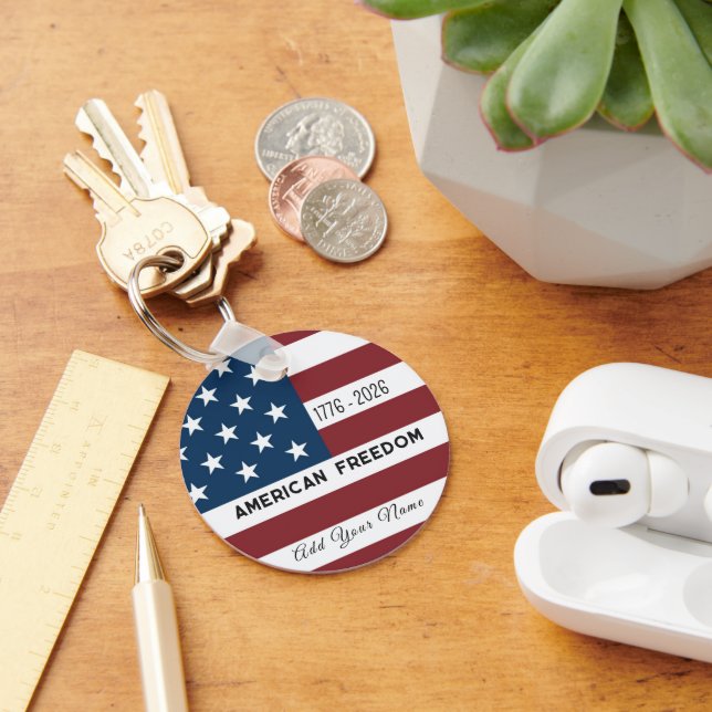 Chaveiro Patriotic US Flag Custom Text Name  (Mesa)