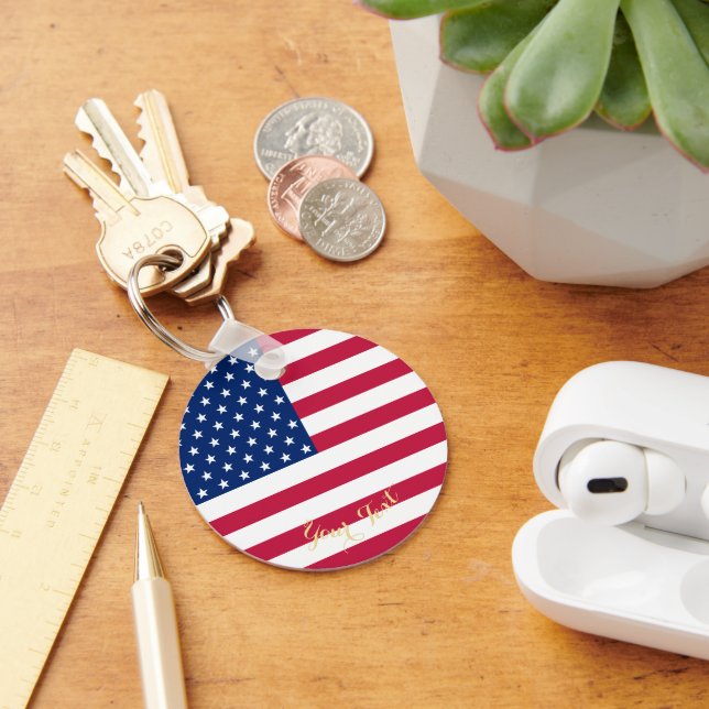 Chaveiro Patriótica EUA Bandeira Americana Faux Dourado Mon (Mesa)
