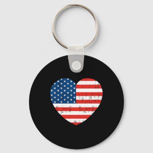 Chaveiro Patriótico Americano Flag Heart 4 de julho dos EUA