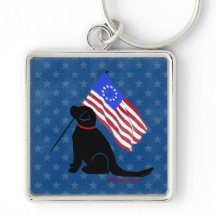 Patriótico Black Lab American Flag Key Chain Silve
