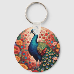 Chaveiro Pavão e flores
