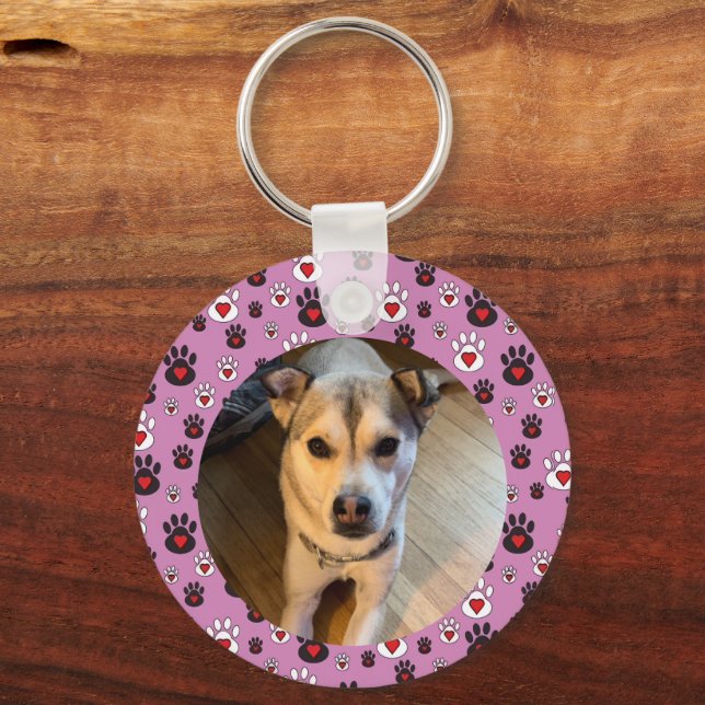 Chaveiro Paw print pink red heart photo (Frente)