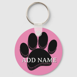 Chaveiro Pawprint preto Cachorro Nome personalizado desenha