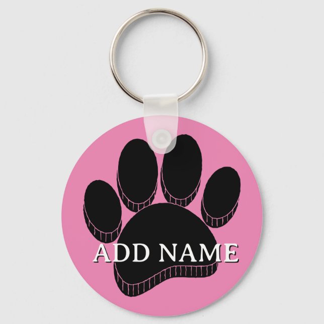 Chaveiro Pawprint preto Cachorro Nome personalizado desenha (Verso)