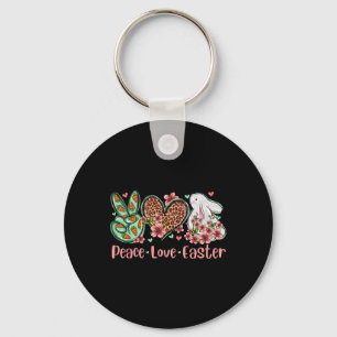 Chaveiro Paz Amor Coelho de Páscoa Flor Leopardo Xadrez