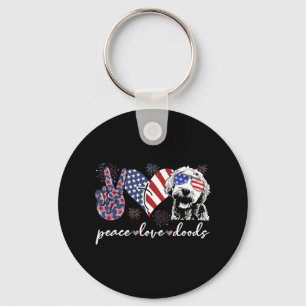 Chaveiro Paz Amor Doods Goldendoodle Bandeira Dos EUA Doodl