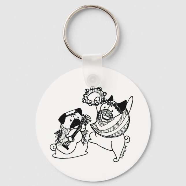 Chaveiro Paz, Amor e Pugs (Frente)