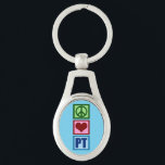 Chaveiro Paz Amor Terapia Física PT<br><div class="desc">Um belo presente fisioterapeuta de Natal com um bonito sinal verde de paz,  coração vermelho,  e o PT em azul para a fisioterapia. Comprar este presente para o seu fisioterapeuta favorito.</div>