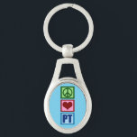 Chaveiro Paz Amor Terapia Física PT<br><div class="desc">Um belo presente fisioterapeuta de Natal com um bonito sinal verde de paz,  coração vermelho,  e o PT em azul para a fisioterapia. Comprar este presente para o seu fisioterapeuta favorito.</div>