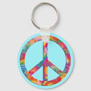 Chaveiro Paz de flower power ciano