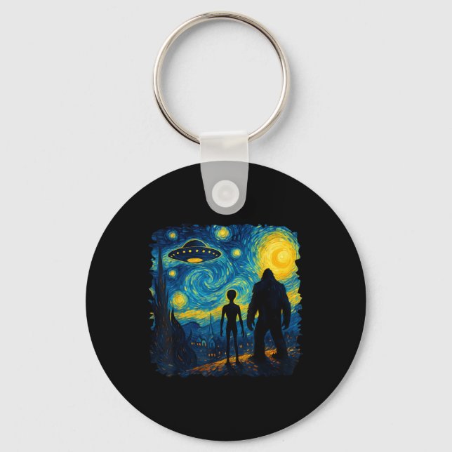 Chaveiro Pé Grande Alienígena Ufo Van Gogh Noite Estrelada  (Frente)