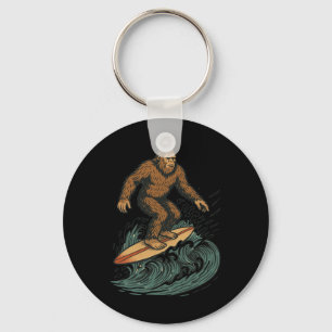 Chaveiro Pé Grande Surfando Arte de Praia Retro Criptid par