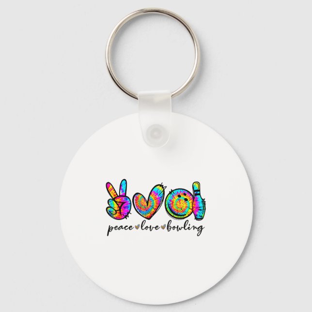 Chaveiro Peace Love Bowling Tie Dye Funny Bowling Lovers  (Frente)