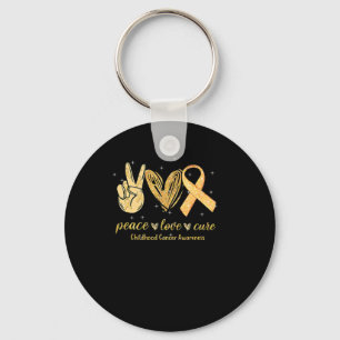Chaveiro Peace Love Cure Chilhood Cancer Awarness Dourado R