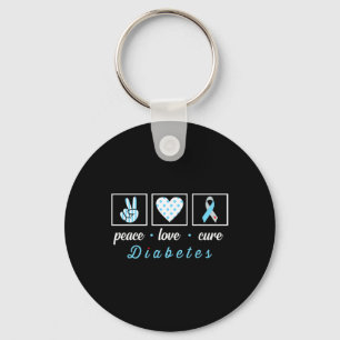 Chaveiro Peace Love Cure Cinza Blue Ribbon Tipo 1 Diabetes