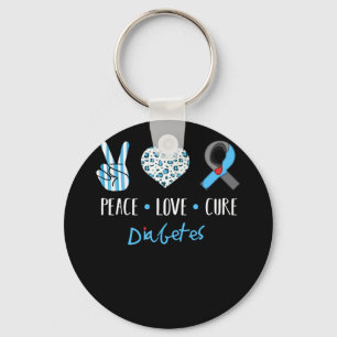 Chaveiro Peace Love Cure Cinza Blue Ribbon Tipo 1 Diabetes