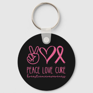 Chaveiro Peace Love Cure Pink Ribbon Warrior Cancer