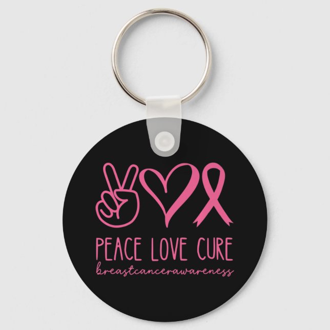 Chaveiro Peace Love Cure Pink Ribbon Warrior Cancer (Frente)
