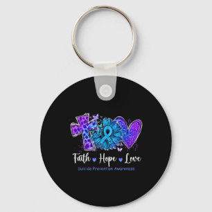 Chaveiro Peace Love Cure Teal E Suicídio De Girassol Roxo