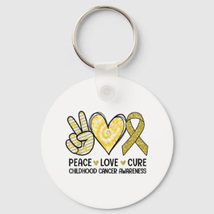 Chaveiro Peace Love Cure Yellow Ribbon Chilhood Cancer Awa