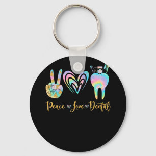 Chaveiro Peace Love Dental Tie Dye Heart Teeth Cute Dentist