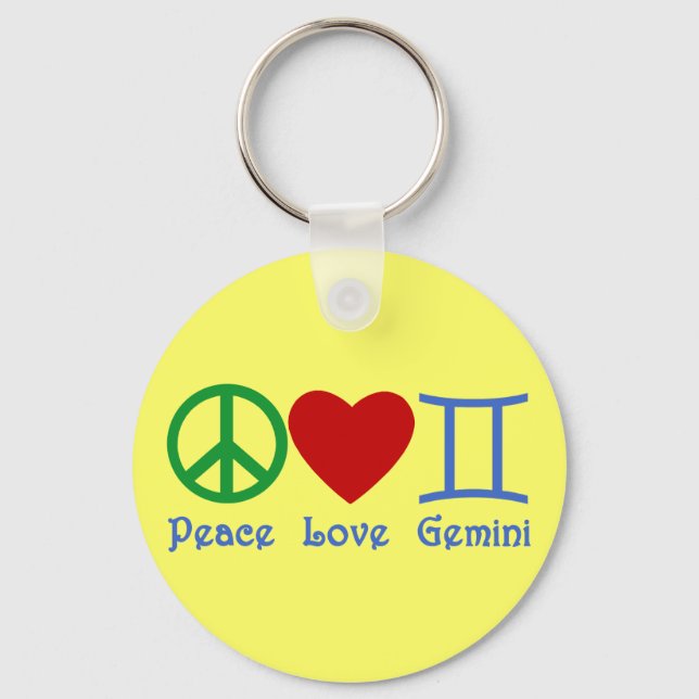 Chaveiro Peace Love Gemini - Design astrológica (Frente)