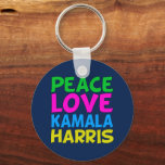 Chaveiro Peace Love Kamala Harris<br><div class="desc">Cute Peace Love Kamala Harris chaveiro para um democrata progressista que ama designs políticos coloridos e divertidos. Votem em Kamala para presidente nas eleições de 2024. Um design liberal divertido em cores brilhantes.</div>