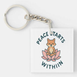 Chaveiro Peace Starts Within - Meditating fox 
