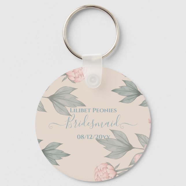 Chaveiro Peach Peonies Sage Orçamento Floral Casamento (Frente)