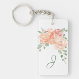 Chaveiro Peach Watercolor Floral com o seu Monograma