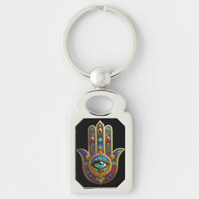 Chaveiro Peacock Color Flower Petals Hamsa Green Third Eye (Frente)