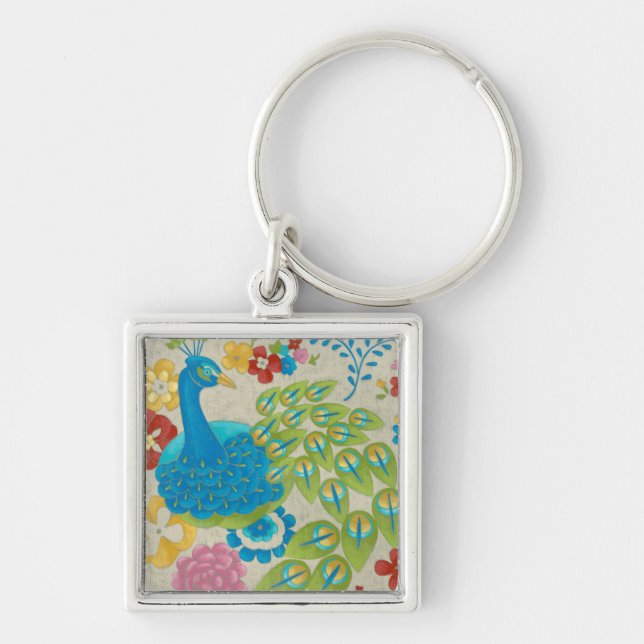 Chaveiro Peacock e Flores Coloridas (Frente)