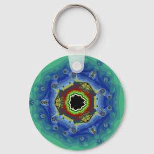 Chaveiro Peacock Fractal Mandala Azul Verde