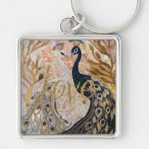 Chaveiro Peacocks Dourado Glitter Love Blush Rosa